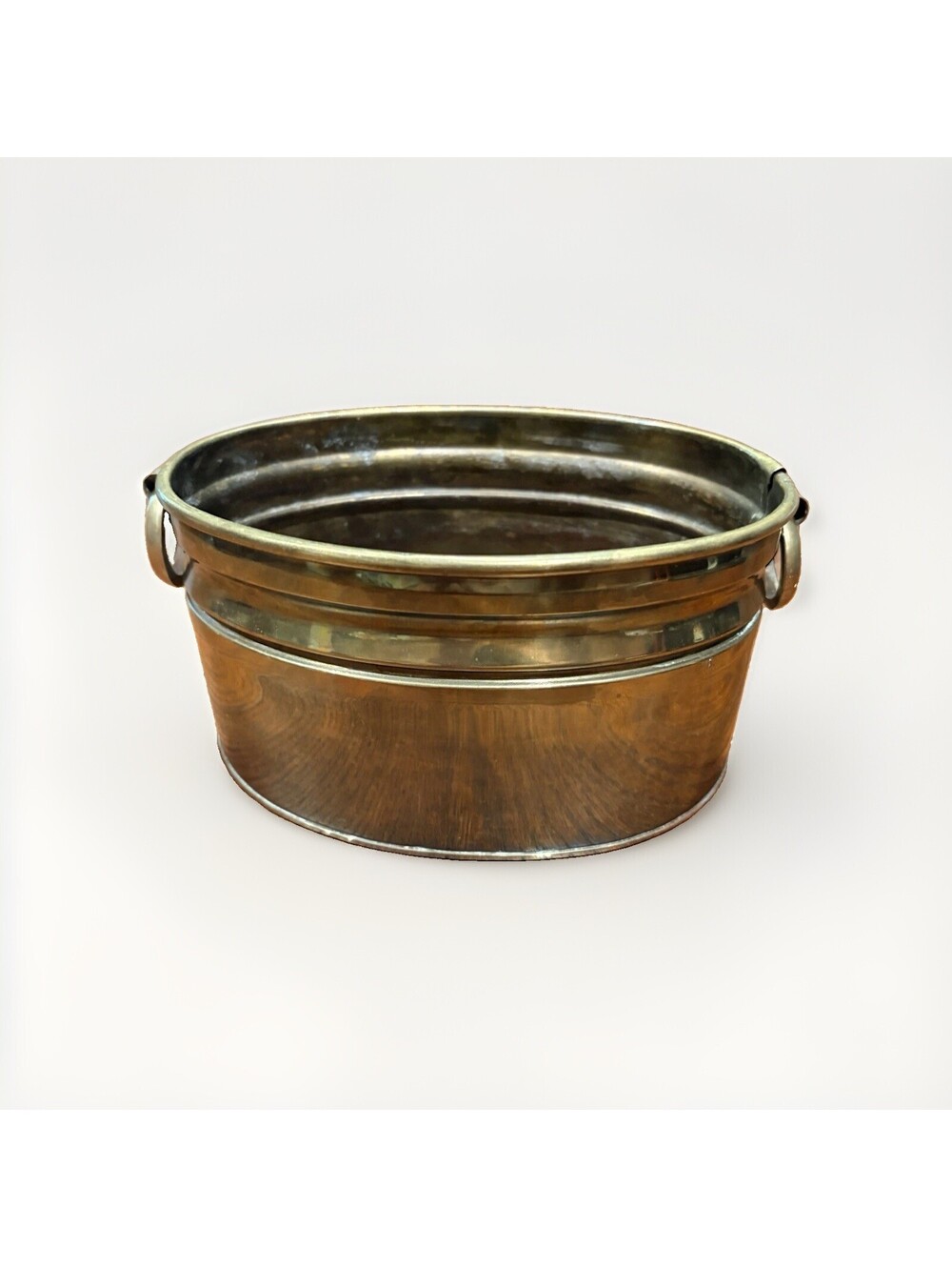 Vintage Brass Oval Planter Tub w Handles Made in India Jardiniere Home Decor